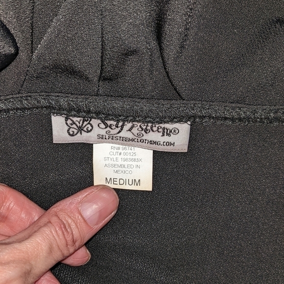 Black Faux Wrap Front Long Bell Sleeve by Self Esteem - Picture 4 of 6